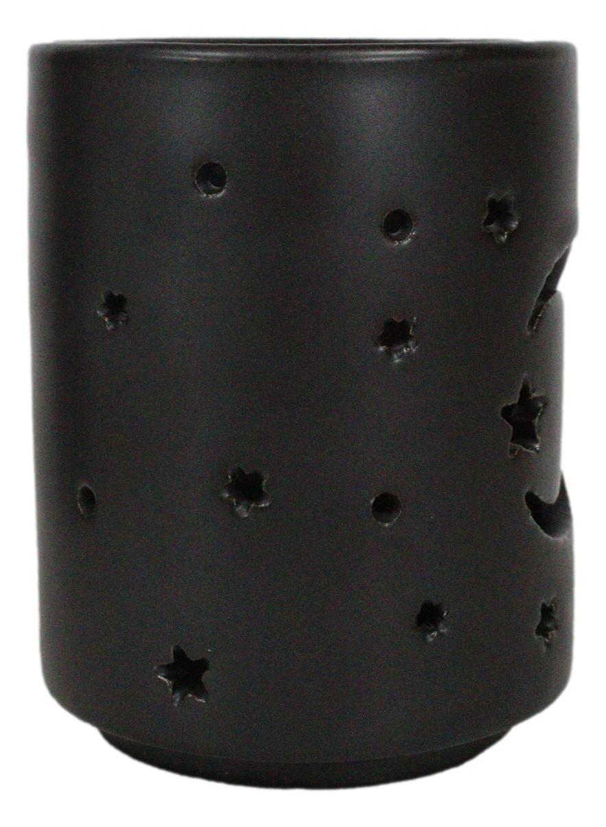 Wicca Mystical Moon And Stars Cutout Ceramic Black T-Light Votive Candle Holder