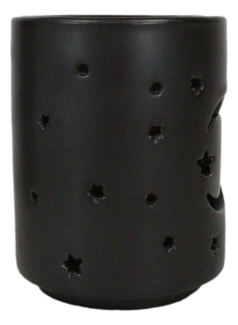 Wicca Mystical Moon And Stars Cutout Ceramic Black T-Light Votive Candle Holder