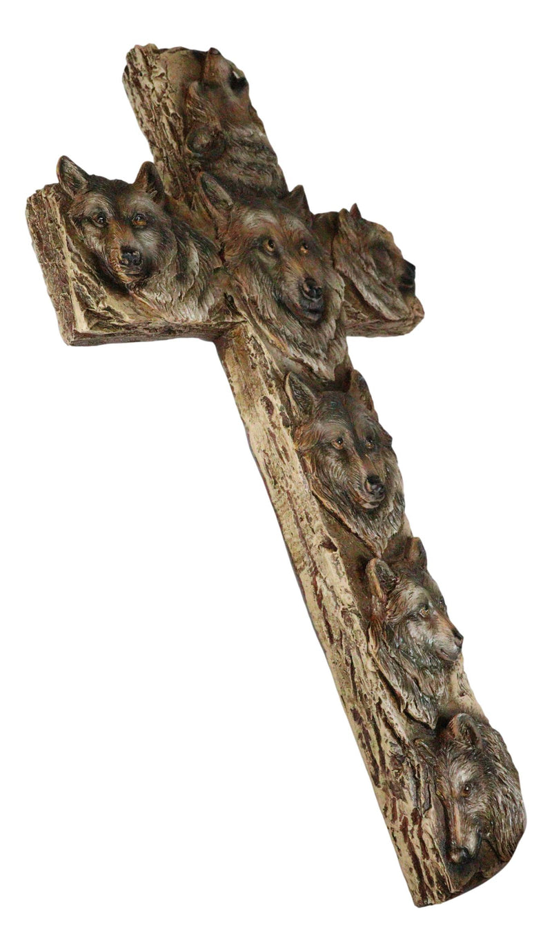 Rustic Western Animal Totem Spirit Wolves Howling Gray Wolf Wall Cross Decor