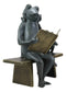 Aluminum Whimsical Daddy Frog Reading Story Book to Kids On Bench Garden Statue