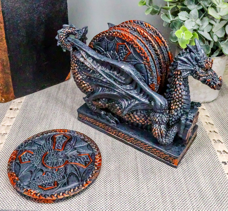 Ebros Voyage Of The Rune Celtic Dragon Coaster Set Figurine W/ 5 Round Coasters