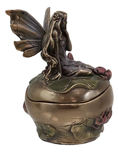 Ebros Gift Art Nouveau Water Lily Fairy Small Trinket Decorative Box 3" High Jewelry Keepsake