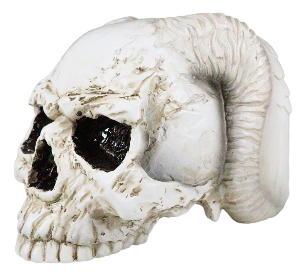 Gothic Angel Of Hades Ram Horned Skull With Nude Winged Redemption Figurine