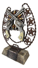 Ebros Cast Iron Cowboy Horseshoe Western Stars Dual Revolver Pistols Bullets Figurine