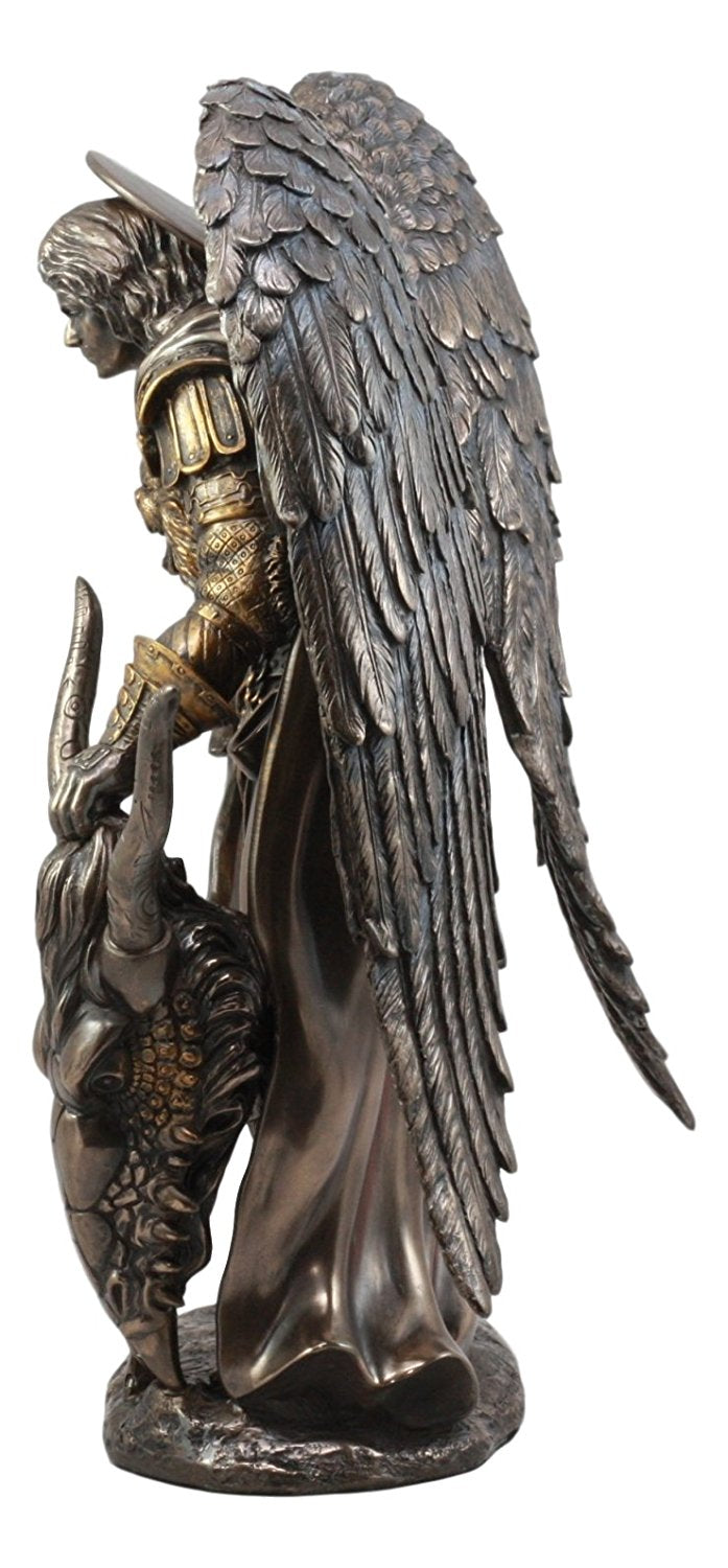 Large Archangel Saint Michael Holding Satan Dragon Lucifer Head Statue 15.5"H