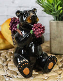 Western Rustic Berry Picking Black Bear With Fruit Harvest Bag Figurine Bears