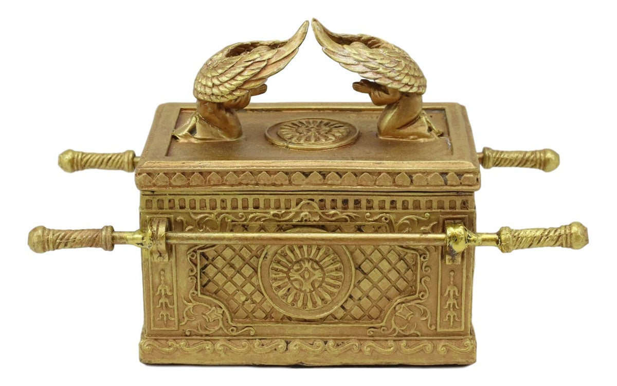 Matte Gold Ark Of The Covenant Model With Contents Figurine Decorative Box 1:10 - Ebros Gift