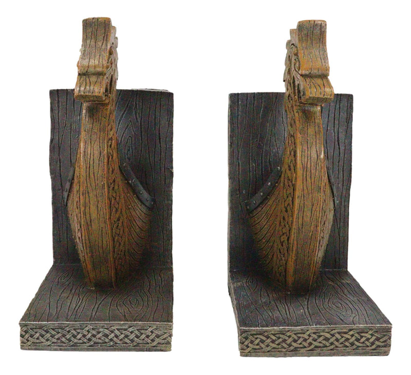 Nautical Marine Scandinavian Viking Fjord Dragon Longship Prow Ship Bookends Set