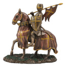 Ebros Medieval Suit of Armor Crusader Knight with Rally Flag On Cavalry Horse Statue 6.75" Long Renaissance Knighthood Collectible Decor Figurine As Gifts for Men Boys Old World Kingdom Decore