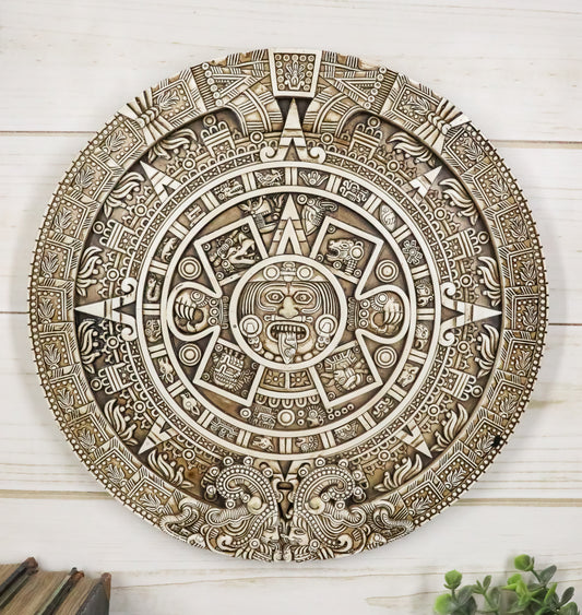Aztec Maya Solar Sun Xiuhpohualli & Tonalpohualli Wall Calendar Plaque Figurine