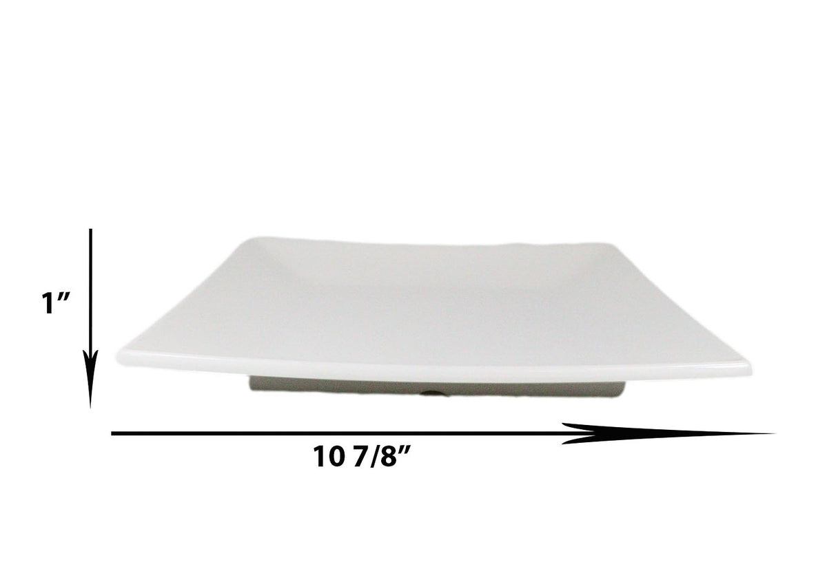 11" White Melamine Modern Square Serving Dinner Plates or Dish Platters Set of 6