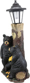 Ebros Me + U Black Bear Couple Outpost Statue with Solar LED Light Lantern Decor