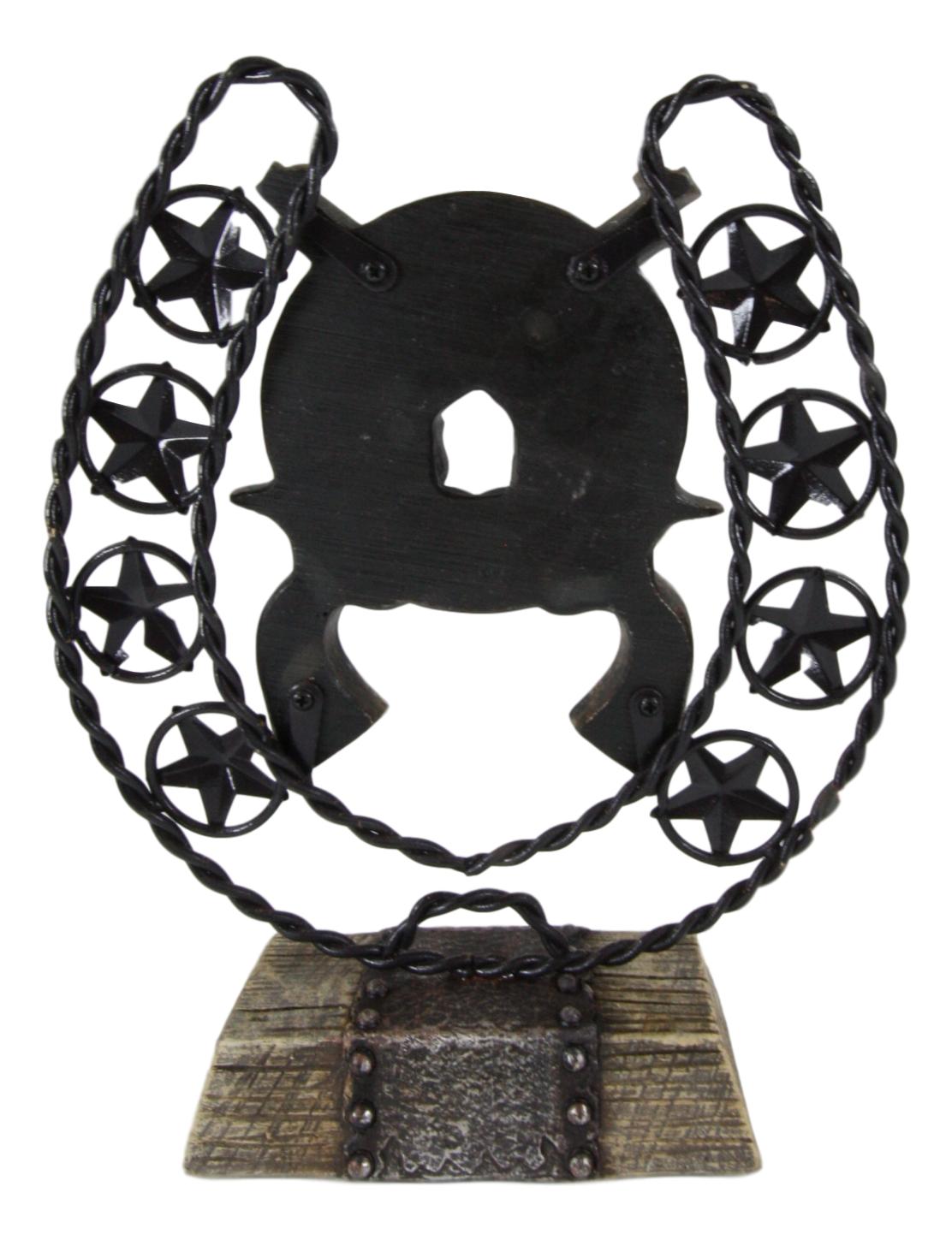 Ebros Cast Iron Cowboy Horseshoe Western Stars Dual Revolver Pistols Bullets Figurine