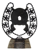 Ebros Cast Iron Cowboy Horseshoe Western Stars Dual Revolver Pistols Bullets Figurine