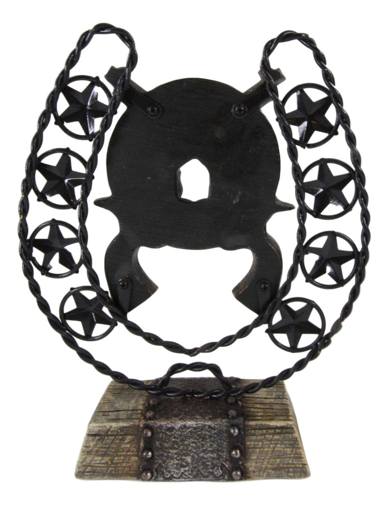 Ebros Cast Iron Cowboy Horseshoe Western Stars Dual Revolver Pistols Bullets Figurine