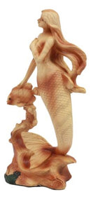 Ebros Nautical Ocean Marine Mermaid Princess With Fish Statue 7.25"H Faux Wood