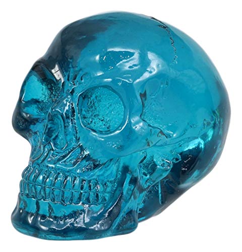 Set Of 4 Blue Translucent Witching Hour Gazing Skull Acrylic Miniature Figurines