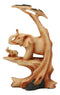 Wildlife Elephant Father With Calf In Savanna Scenery Statue Faux Wood Resin