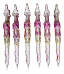 Pack Of 6 Fire Ink Glittered Metallic Pink And Gold Spirit Dragon Pen Figurines