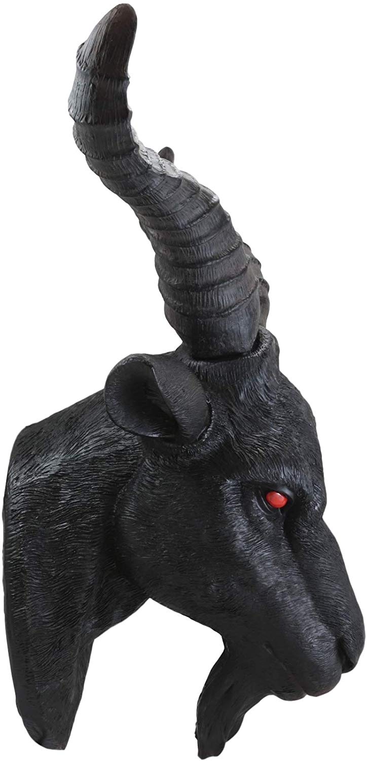 Ebros Large 18.5" Wide Black Goat With Red Eyes Wall Sculpture Hanging Plaque - Ebros Gift