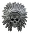 Large Native Indian Chieftain Warrior Skull With Roach Headdress Wall Decor