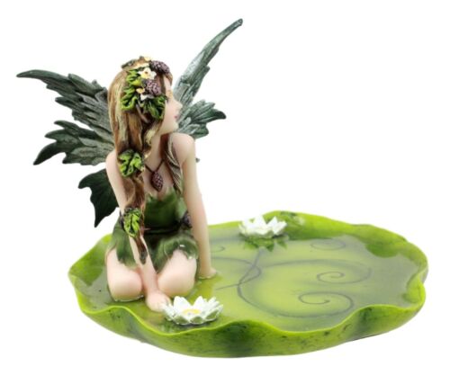 Ebros Gift Green Absinthe Fairy Kneeling On Lotus Petal Soap Dish Figurine Jewelry Dish Plate Vanity Decor 6.25" Long