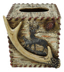 Rustic Wildlife Buck Elk Stag Deer Antler With Pinecone Tissue Box Cover 6"H