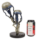 Ebros Solid Brass Colorful Nautical Pacific Ocean Jellyfish Pair Floating in The Sea Statue with Marble Base 10.25" Tall Museum Gallery Quality Marine Accent Coastal Decorative Figurine