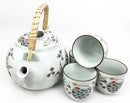 Japanese Design White Stork Bird Flight Ceramic Tea Pot and Cups Set Serves 4