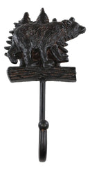 Cast Iron 9"H Rustic Forest Black Bear By Pine Trees Log Forest Wall Coat Hook