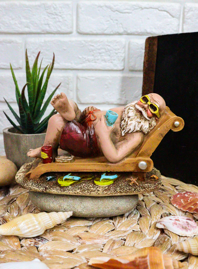 Whimsical Vacation Santa Claus Enjoying Cocktail Drink On Beach Chair Figurine