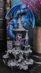 Small Blue Guardian Dragon Protecting Rhinestone Rock Crystal Castle Figurine