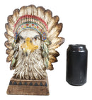 Rustic Western Tribal Indian Warrior Chief Headdress Eagle Figurine With Base