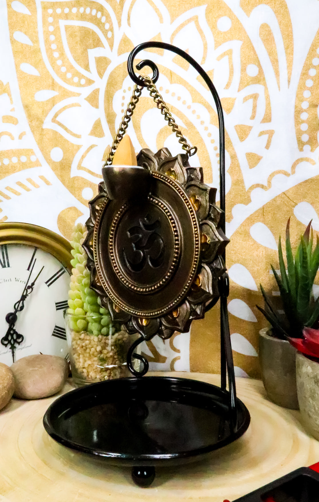 Ebros Buddhism Mandala Ohm Symbol Medallion Disk Backflow Incense Cone Holder Burner - Ebros Gift