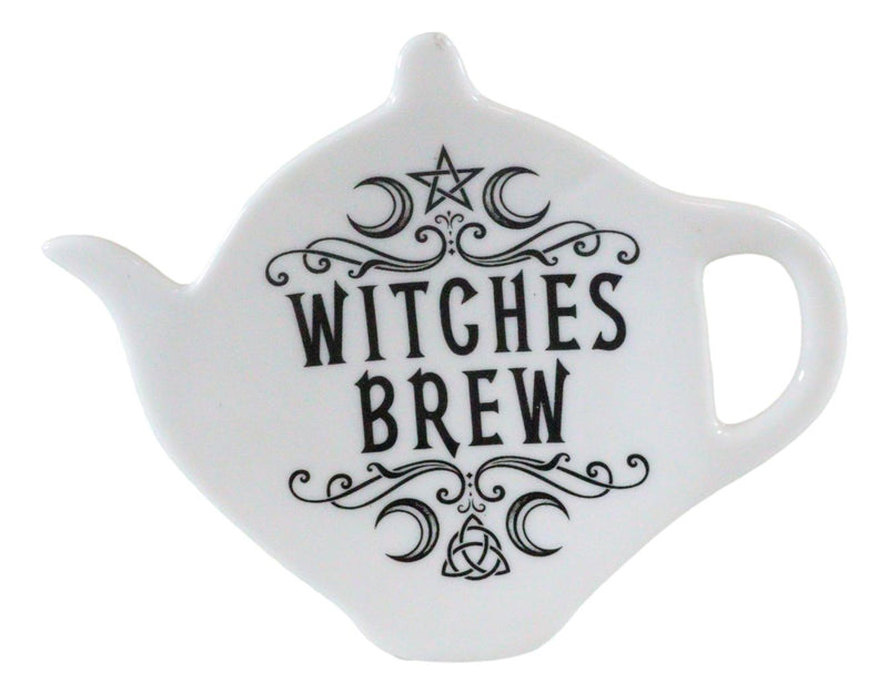 Ebros Pack Of 2 Wicca Moons Witches Brew Hex Ceramic Tea Spoon / Bag Holder Rest Plate