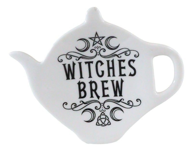 Ebros Wicca Pentagram Moons Witches Brew Hex Ceramic Tea Spoon / Bag Holder Rest Plate