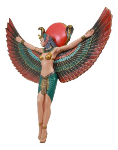 Large Ancient Egyptian Goddess Isis Ra With Open Wings Wall Decor Statue Plaque