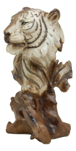 Ebros Faux Wood Large Tundra Forest Wildlife Siberian White Tiger Bust 11" Tall - Ebros Gift