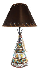 Southwestern Indian Teepee Hut Dreamcatcher Feathers Turquoise Rocks Table Lamp