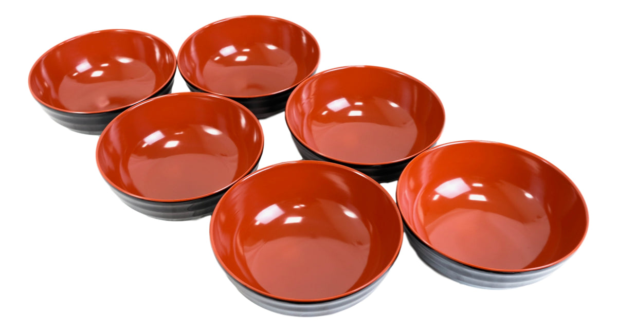 Pack Of 6 Red Black Melamine Ridged Rice Pasta Salad ereal Soup Bowls 54oz 8"D