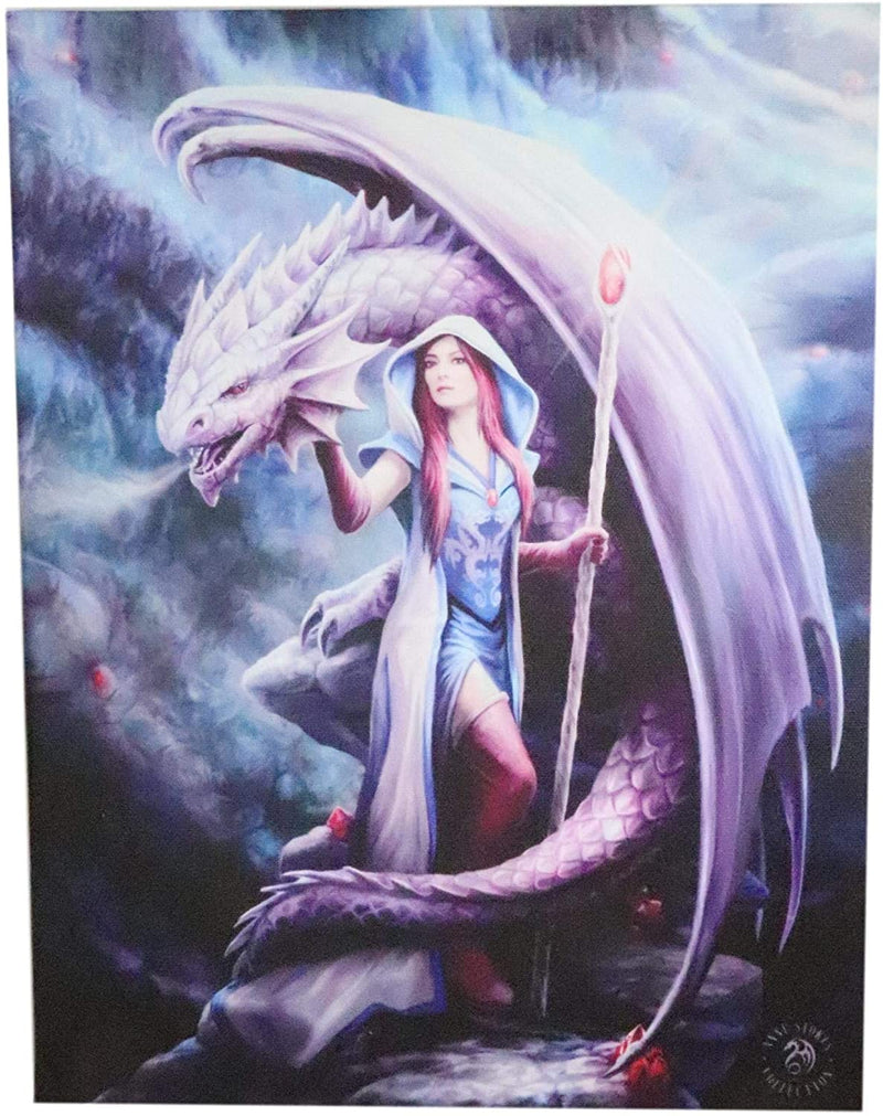 Ebros Anne Stokes Fantasy Dragon Mage Sorceress Wood Framed Canvas Wall Decor
