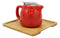 Ebros Bright Red Contemporary Ceramic 20oz Tea Pot With 2 Cups And Bamboo Tray Set