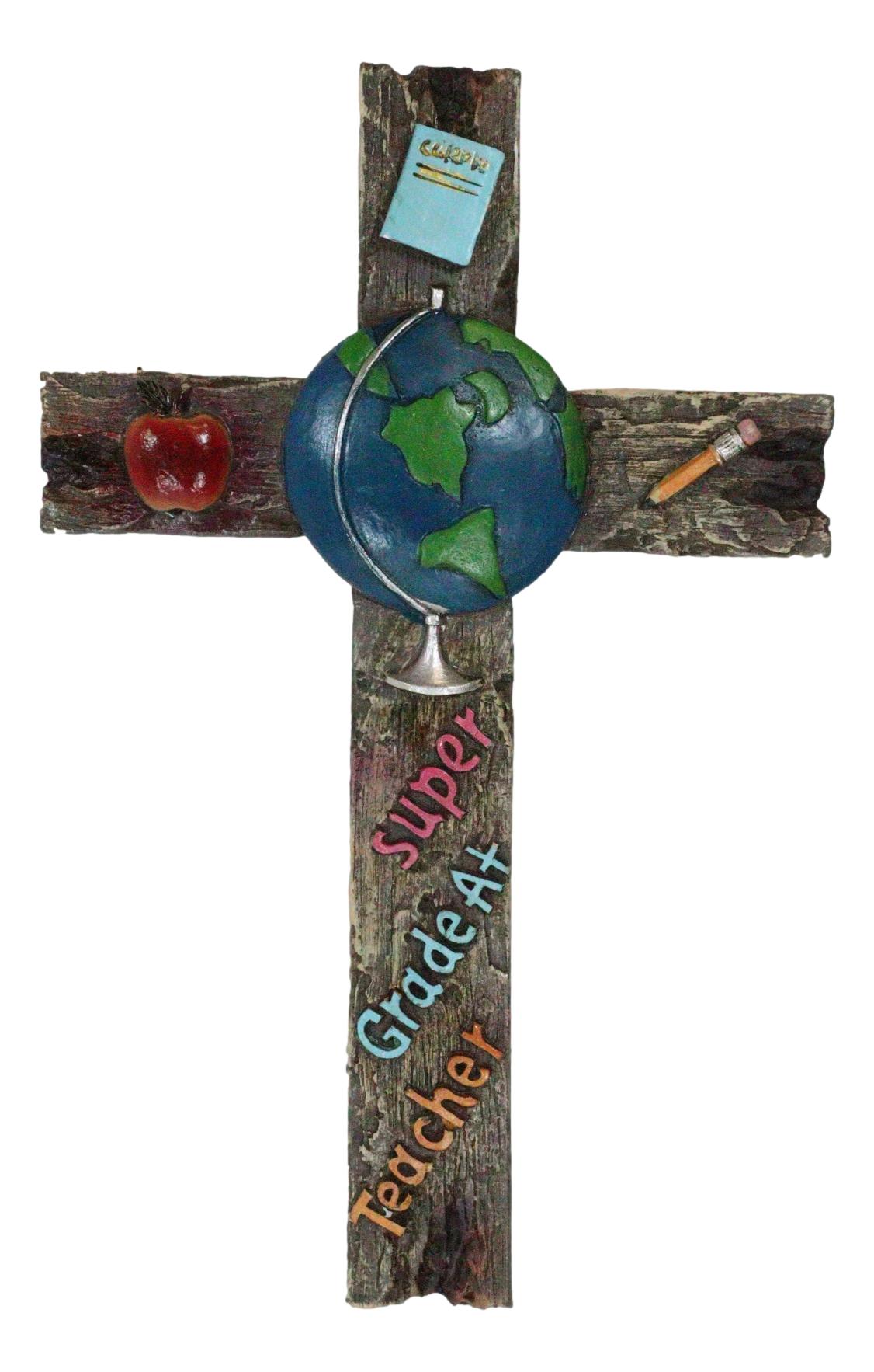 Pack Of 4 Novelty Educational Teacher Apple Math 123 Globe Pencils Wall Crosses