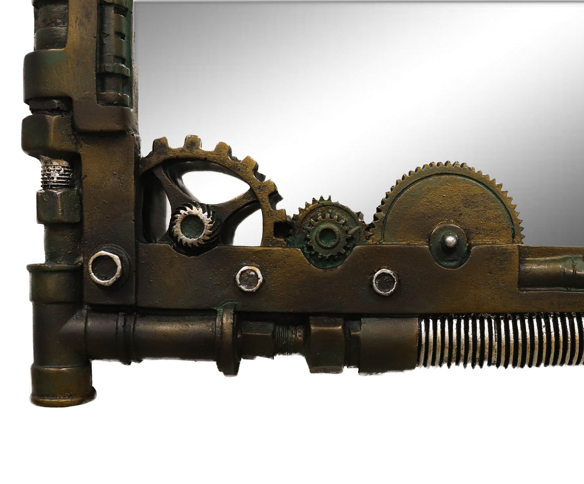 Steampunk Industrial Gears Pipes Bolts Time Travel Wall Decorative Mirror 22"H