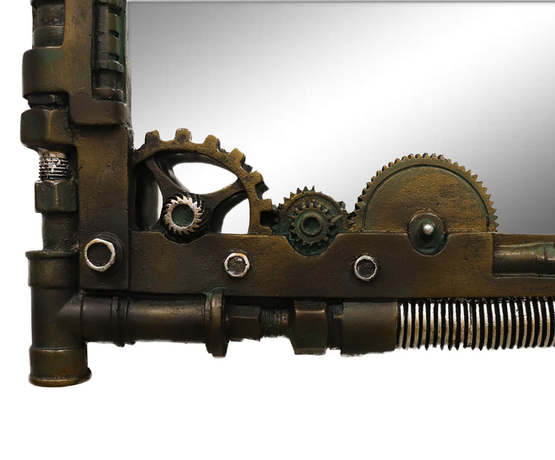 Steampunk Industrial Gears Pipes Bolts Time Travel Wall Decorative Mirror 22"H