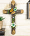 Rustic Western Butterfly Flitting On Flower Vines Faux Wooden Bark Wall Cross