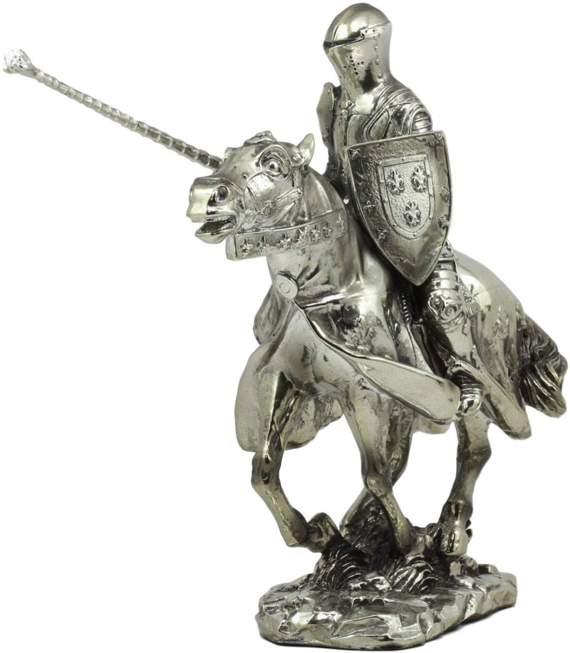 Ebros Medieval Suit of Armor Knight Jousting On Horse Statue Medieval Tournament Heavy Cavalry Champion with Lance Decorative Figurine
