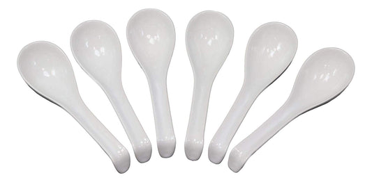 Ebros Japanese Modern Porcelain Soup Spoons With Ladle Hook Pack Of 6 (White) - Ebros Gift