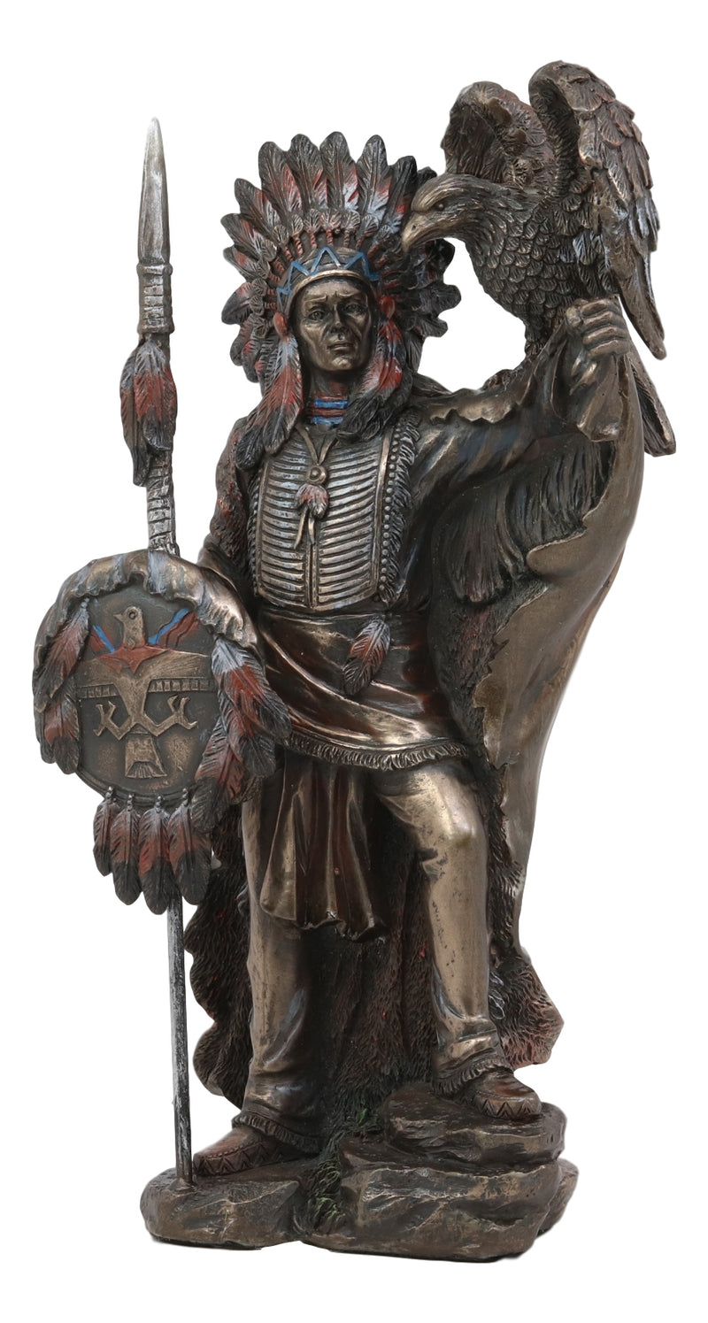 Ebros Native American Tribal Chief Warrior W/ Spear Shield & Eagle Statue 8.5" H