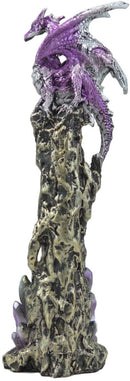 Ebros Purple Dragon On Crystal Rock Quarry Incense Burner Tower Figurine 10.5" H